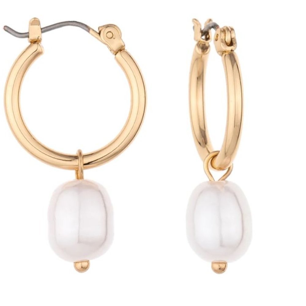 CHARGED Pearl Huggie Gold Surgical Steel Hypoallergenic Hoops NEW